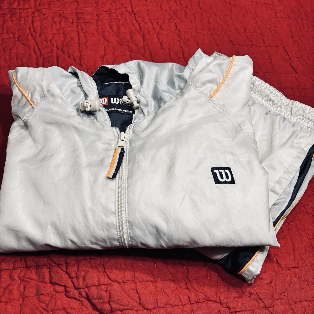 Vintage Wilson Nylon Windbreaker Warmup Tracksuit Set Men's Large White Blue